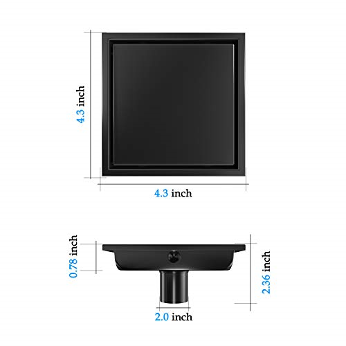 Square Shower Drain 4 Inch, Tile-insert Matte Black Stainless Steel - wonderland shower inc