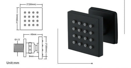 16inch ceiling mounted LED matte Black 3 way thermostatic valve that each function run at the same time and separately - wonderland shower inc