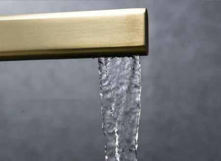 Brushed Gold waterfall single handle widespread bathroom sink faucet with pop up brass overflow drain - wonderland shower inc