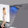 12-Inch Matte Black Rain Shower Head: 3 LED Color Lights and 16-Inch Wall Mount Shower Arm - wonderland shower inc