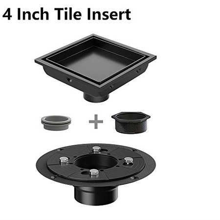 Square Shower Drain 4 Inch, Tile-insert Matte Black Stainless Steel - wonderland shower inc