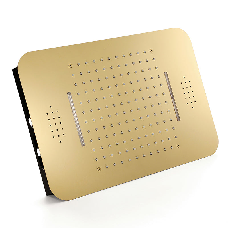 Elegant Gold 23x15 inch LED Music Shower Head with 4-Way Thermostatic Valve for Simultaneous and Independent Operation - wonderland shower inc