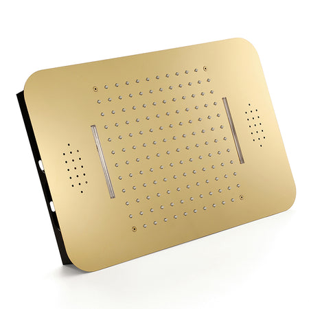 Elegant Gold 23x15 inch LED Music Shower Head with 4-Way Thermostatic Valve for Simultaneous and Independent Operation - wonderland shower inc