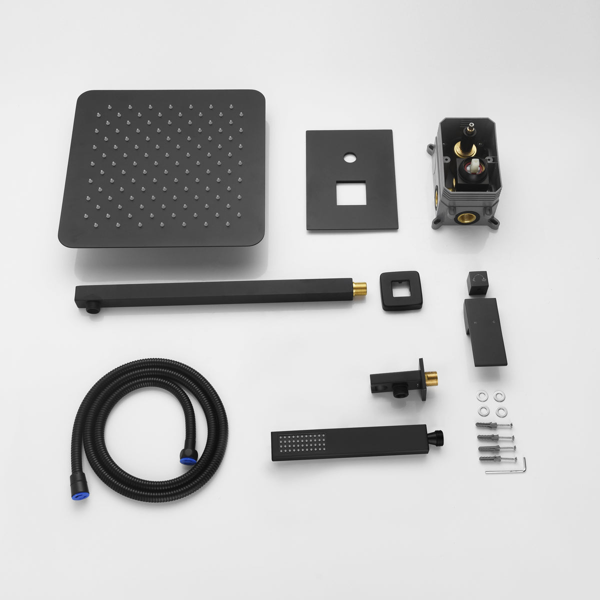 12inch 2 way Wall Mounted Matte Black Shower System with pressure balance Rough-in Valve Body and Trim - wonderland shower inc