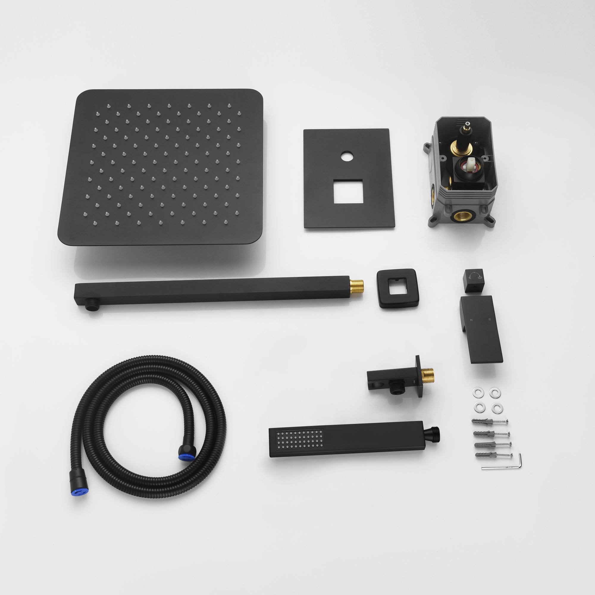 12inch 2 way Wall Mounted Matte Black Shower System with pressure balance Rough-in Valve Body and Trim - wonderland shower inc