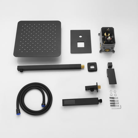 12inch 2 way Wall Mounted Matte Black Shower System with pressure balance Rough-in Valve Body and Trim - wonderland shower inc